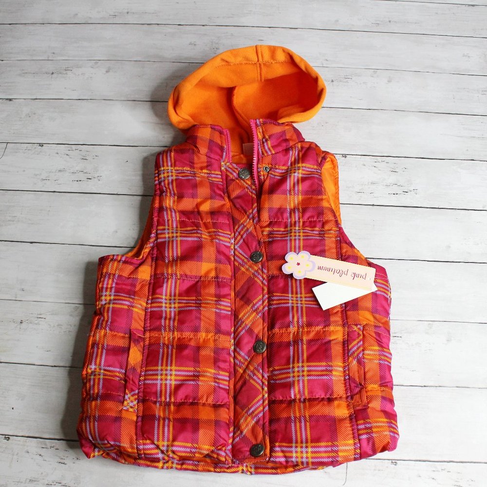 Pink Platinum Girl's Sleeveless Puffer Jacket Vest Size 7 8 Hooded Plaid